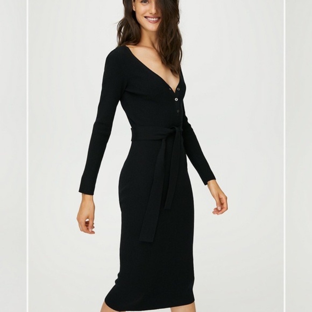 Babaton Henley Sweater Dress, Black, Medium, New with Tags